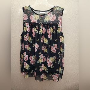 NWT Bobbie Brooks Black Floral Sleeveles Blouse, Women's 1X